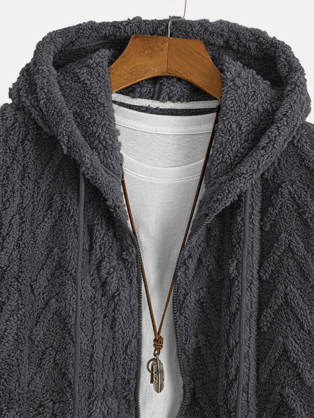 Ambrosio | Sudadera con capucha de borreguito con jacquard geométrico y cremallera