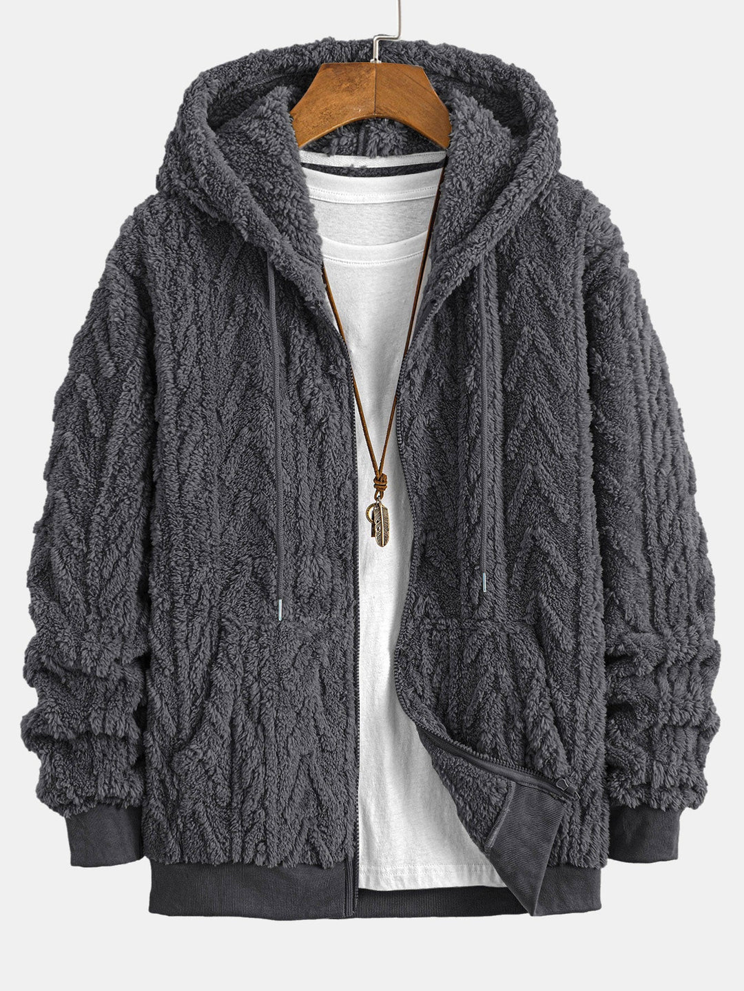Ambrosio | Sudadera con capucha de borreguito con jacquard geométrico y cremallera