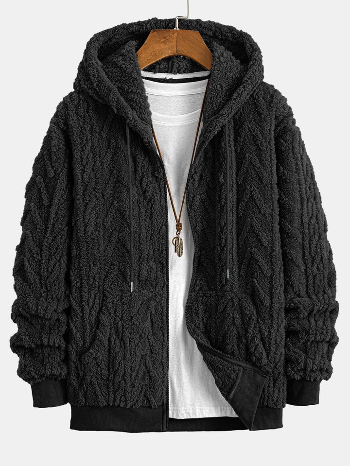 Ambrosio | Sudadera con capucha de borreguito con jacquard geométrico y cremallera