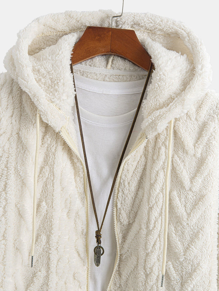 Ambrosio | Sudadera con capucha de borreguito con jacquard geométrico y cremallera