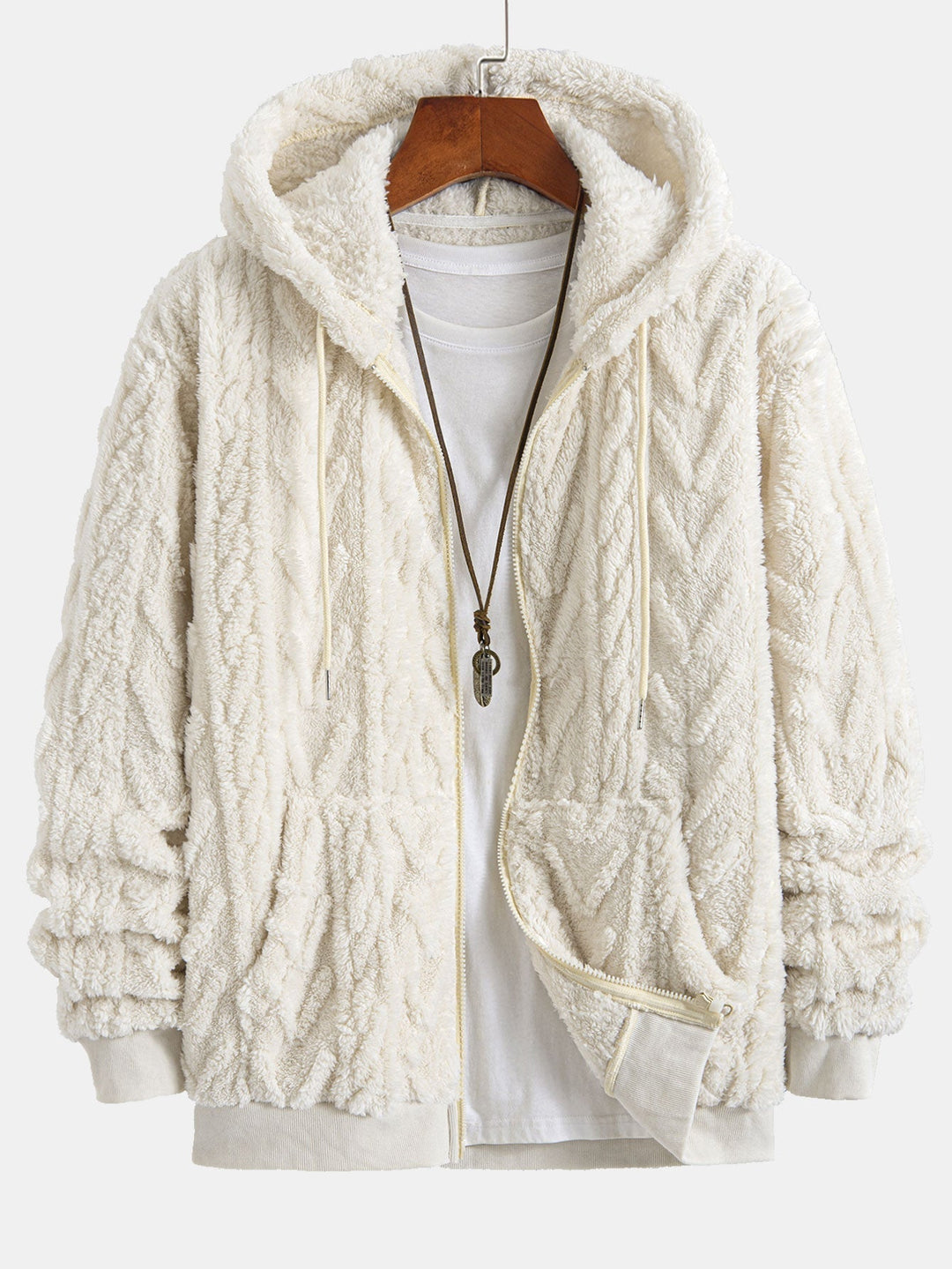 Ambrosio | Sudadera con capucha de borreguito con jacquard geométrico y cremallera