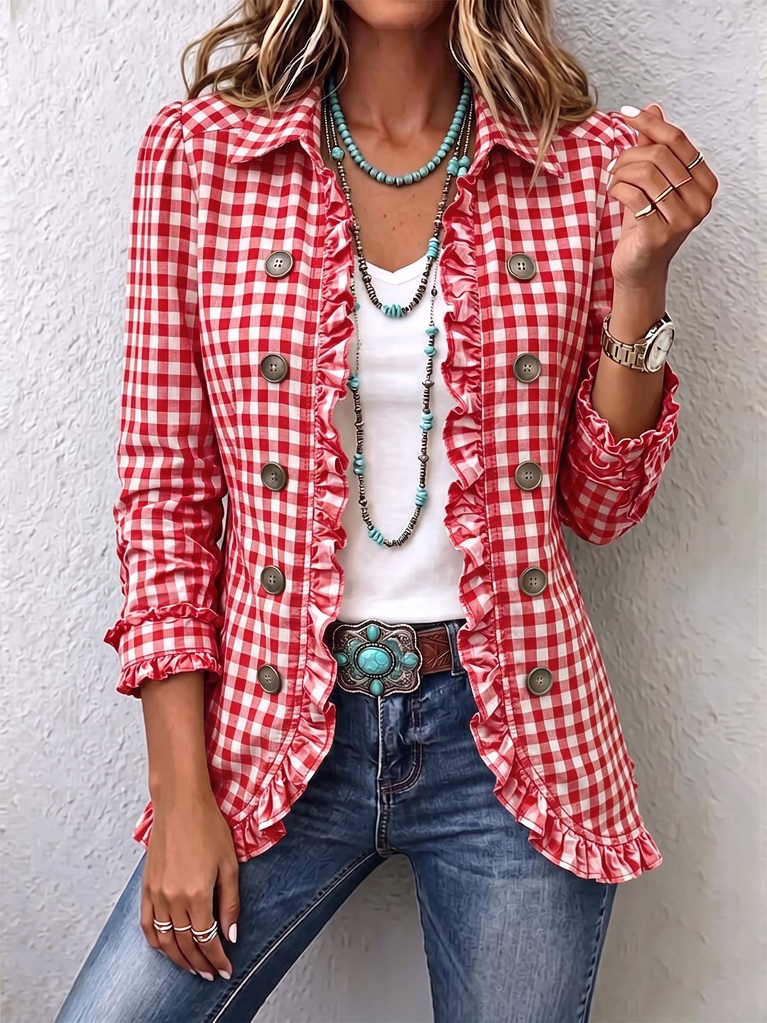 Amparo | Chaqueta de cuadros con volantes