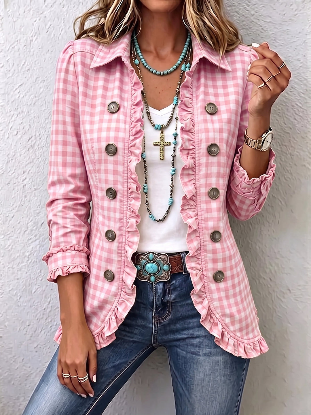 Amparo | Chaqueta de cuadros con volantes