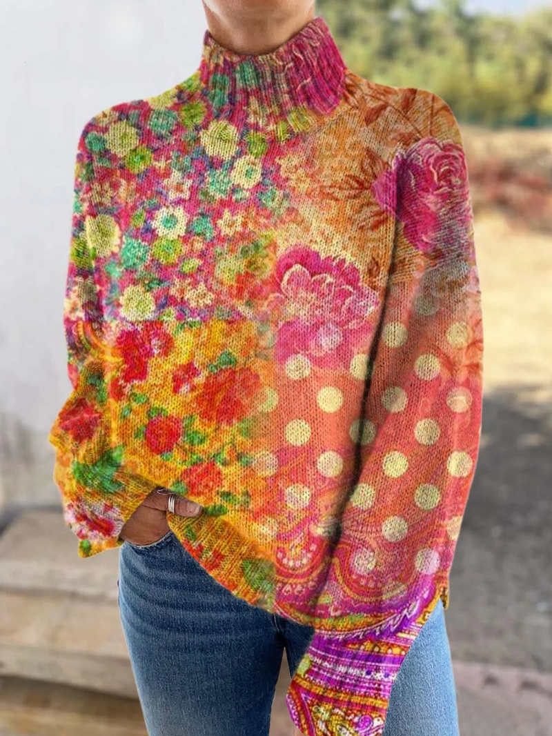 Amparo | Jersey de cuello alto de flores y lunares