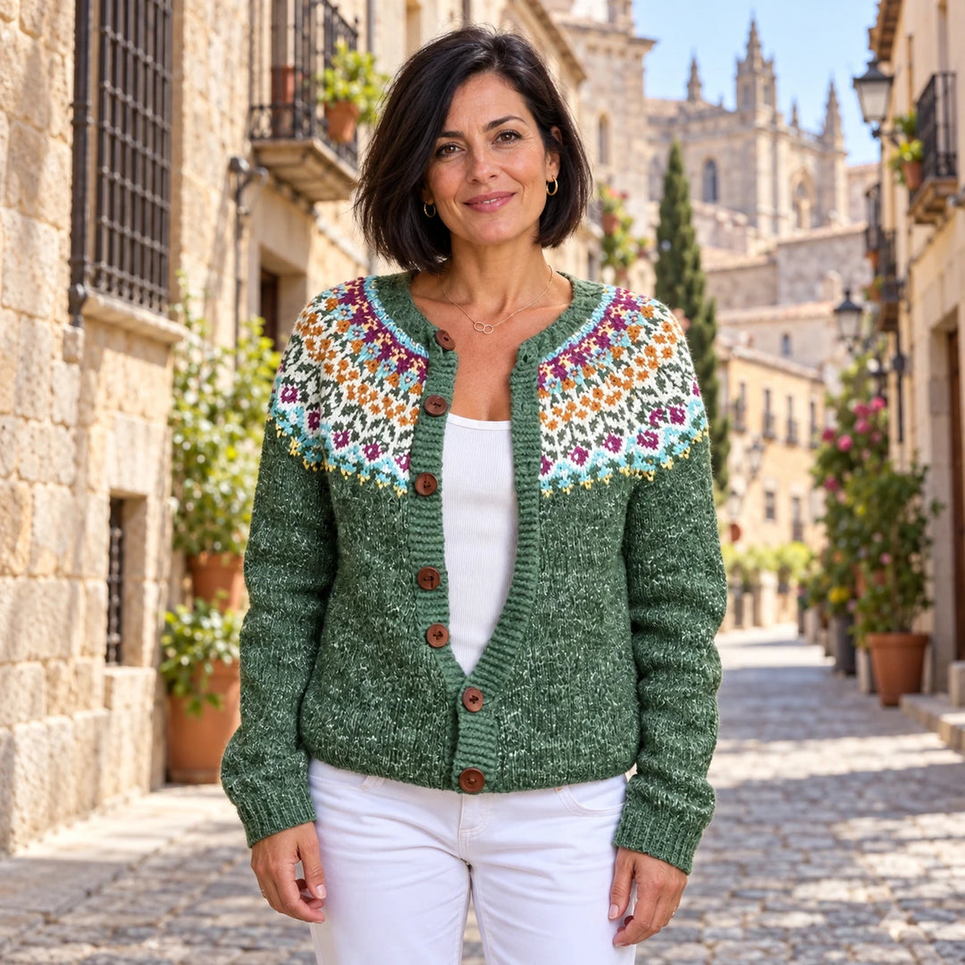 Anabel | Cárdigan islandés con canesú multicolor