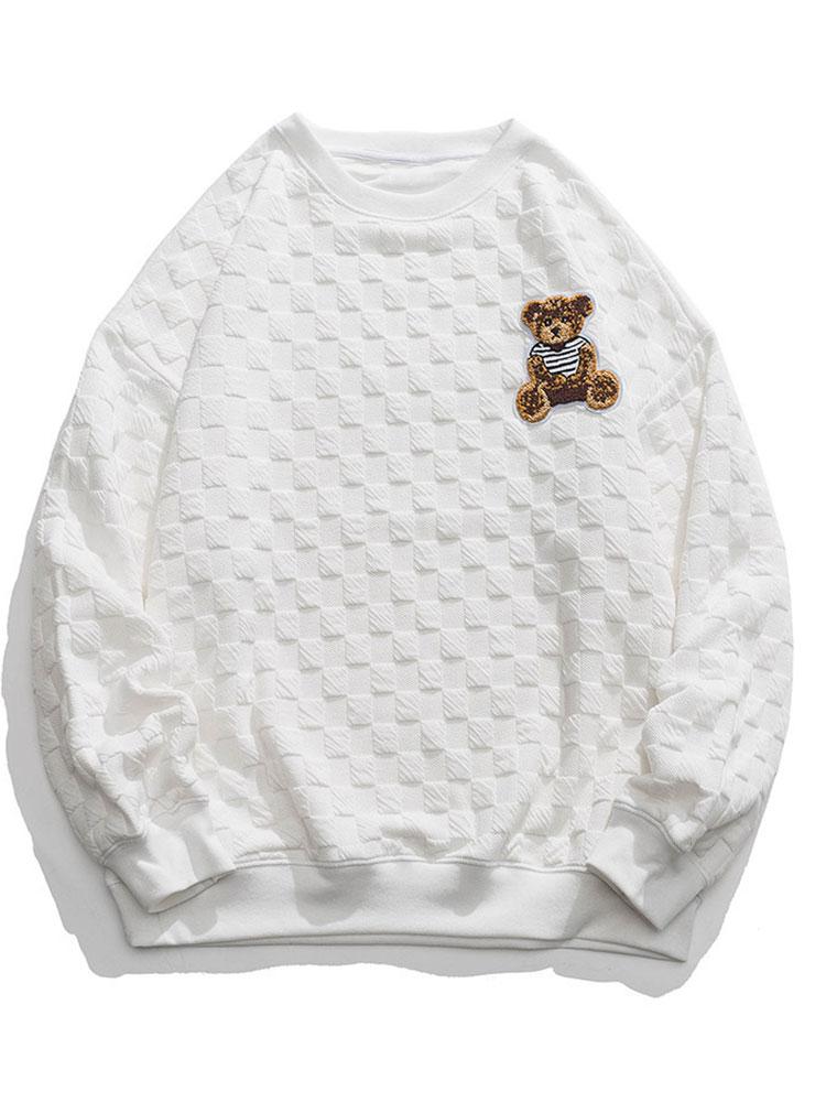 Ángel | Sudadera con oso bordado y jacquard de tablero de ajedrez