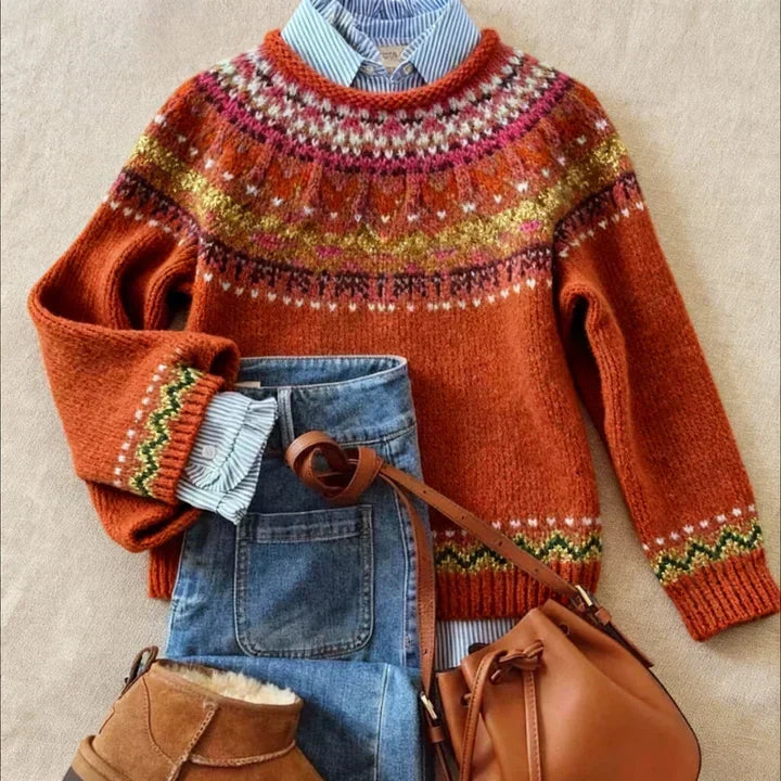 Ángeles | Jersey nórdico rojo con canesú Fair Isle