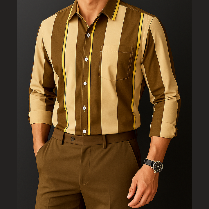 Antonio | Camisa marrón de rayas verticales