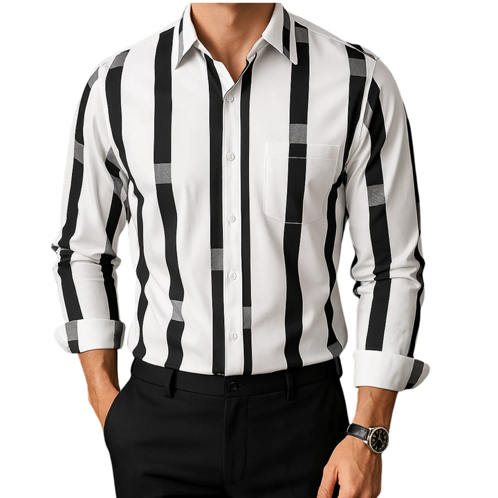 Antonio | Camisa marrón de rayas verticales