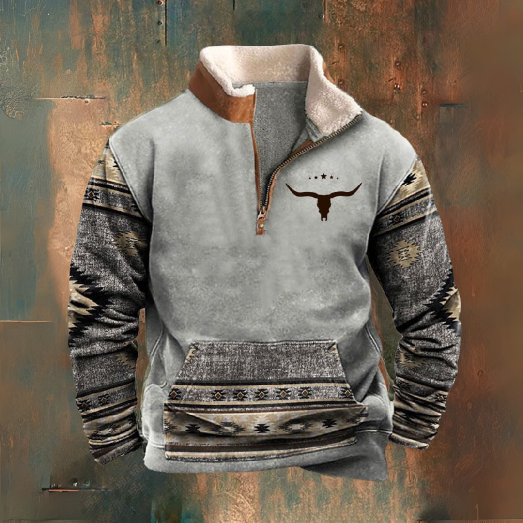 Antonio | Jersey gris estampado con media cremallera