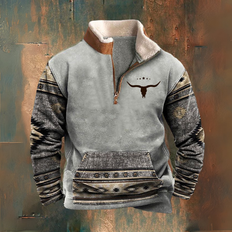 Antonio | Jersey gris estampado con media cremallera
