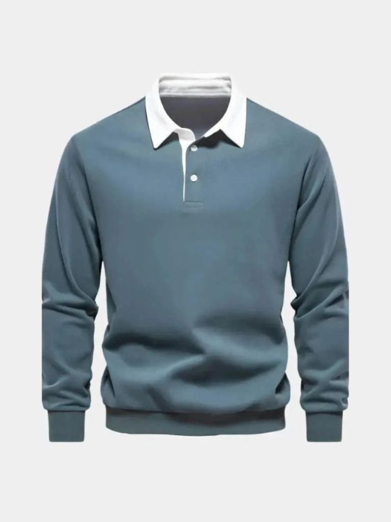 Arsenio | Polo azul marino de manga larga con puños de canalé