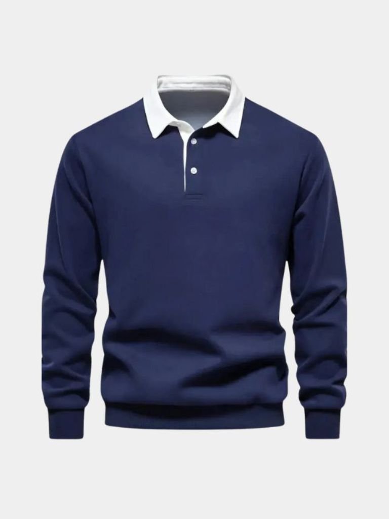 Arsenio | Polo azul marino de manga larga con puños de canalé