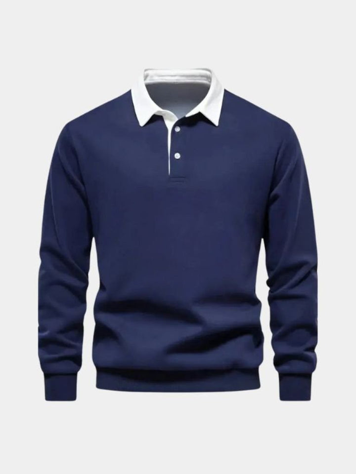 Arsenio | Polo azul marino de manga larga con puños de canalé
