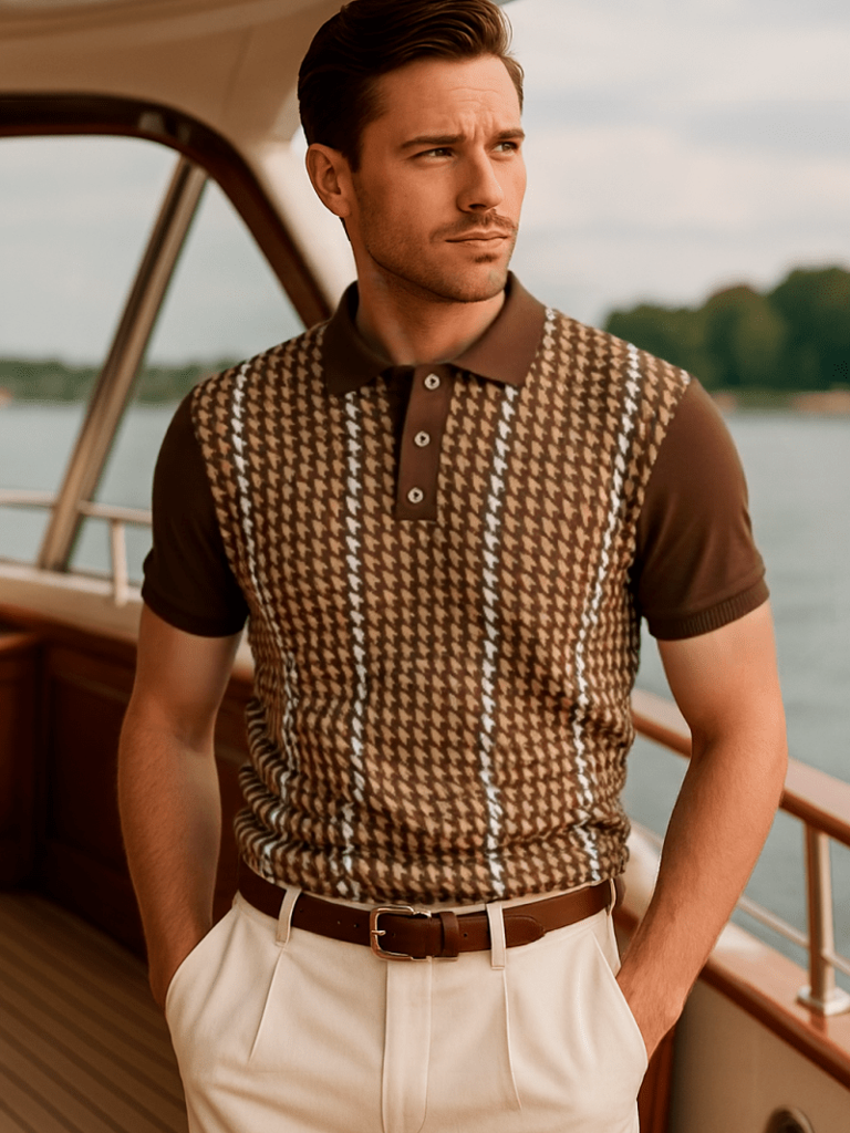 Ascensio | Polo de punto marrón estampado