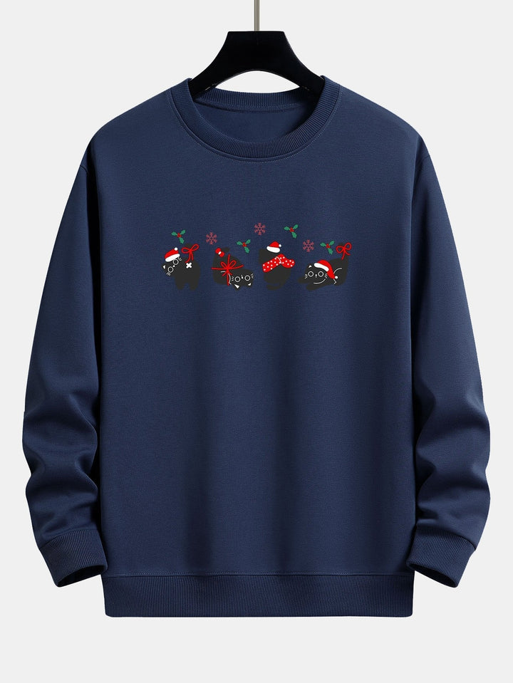 Aurelio | Sudadera navideña con estampado de gatos negros