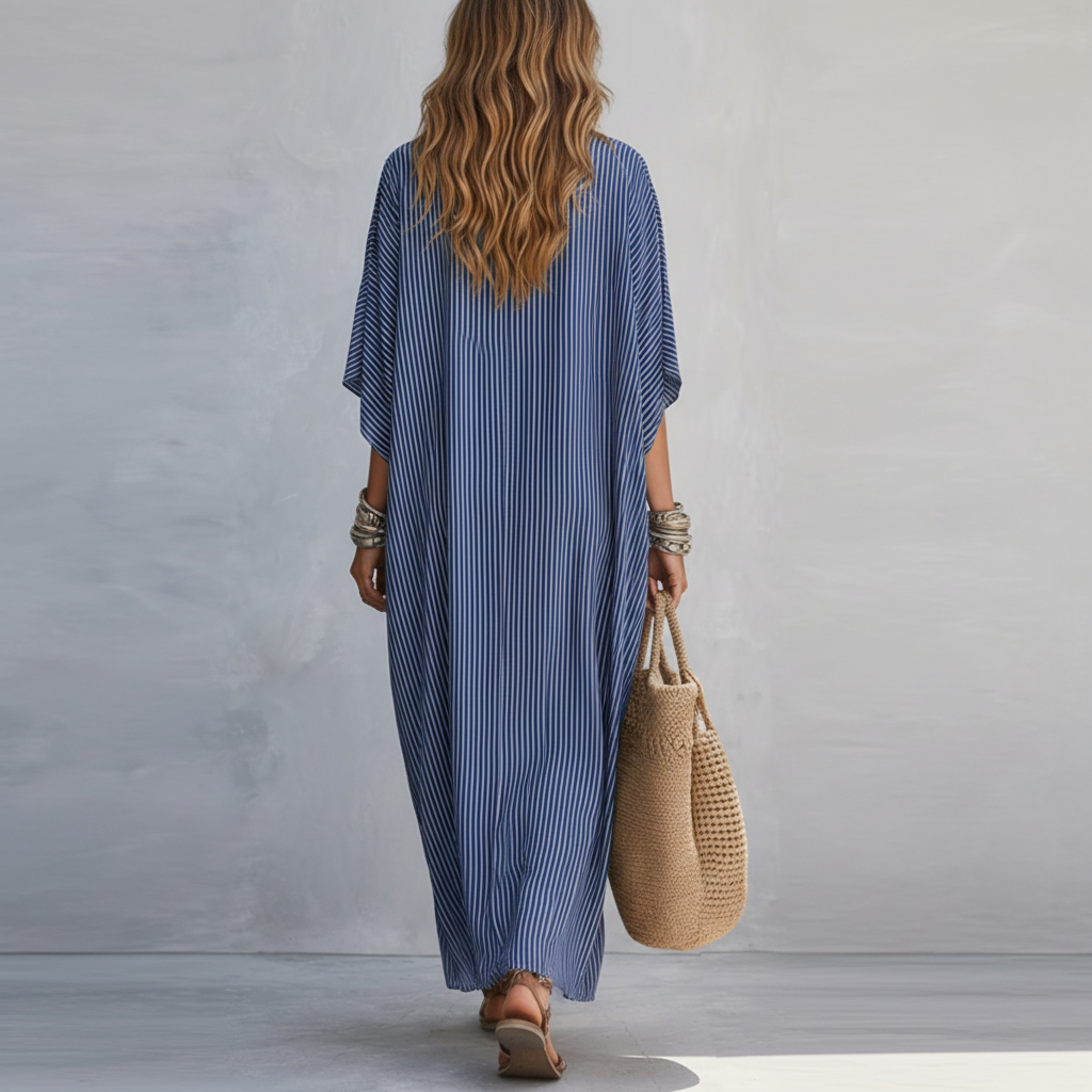 Sabela | Vestido largo minimalista a rayas azules