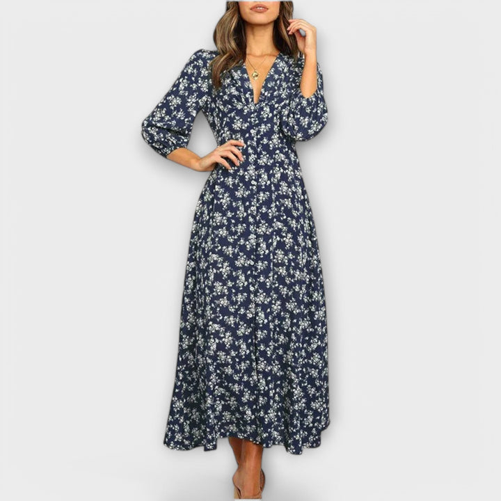 Guadalupe | Vestido maxi floral con botonadura