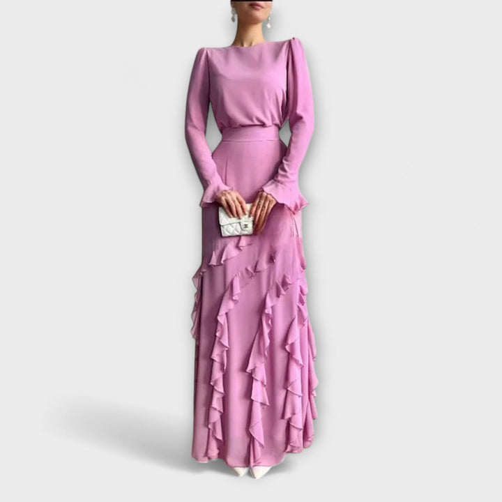 Clara | Vestido maxi entallado con volantes