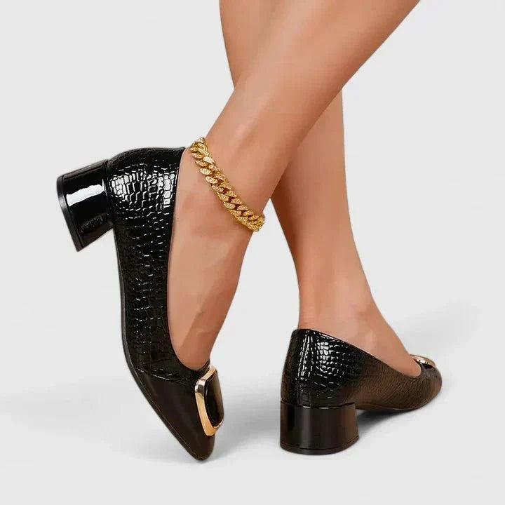 Bárbara | Mocasines negros efecto coco con tacón ancho