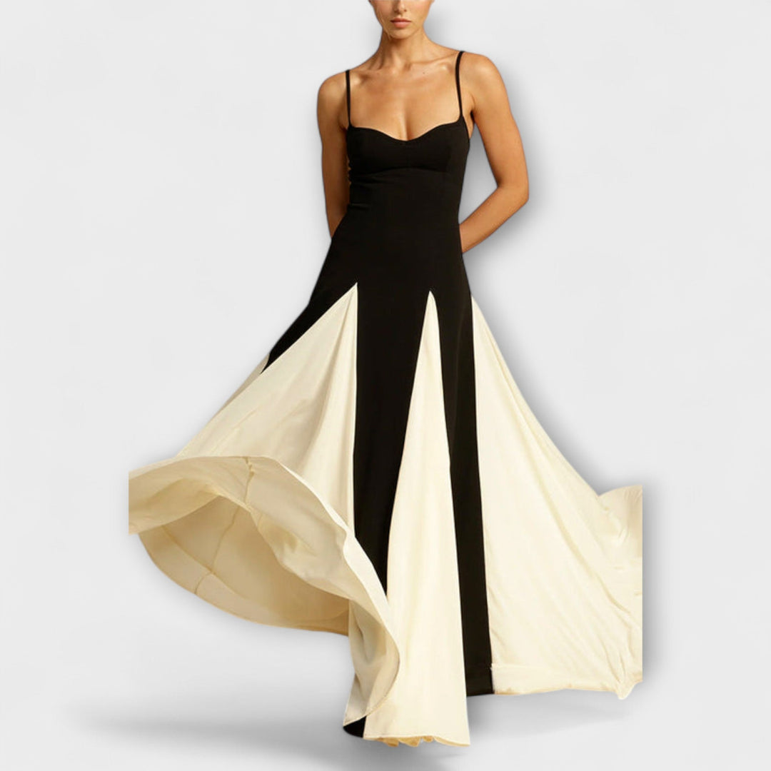 Nuria | Vestido maxi en A con paneles de tul