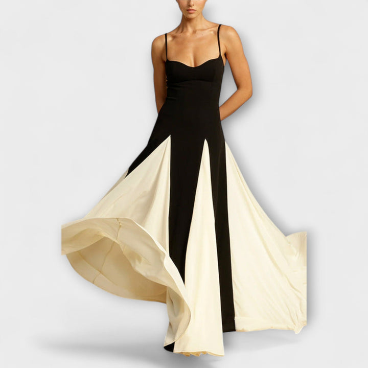 Nuria | Vestido maxi en A con paneles de tul
