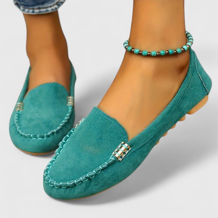 Beatriz | Mocasines turquesa con pespuntes decorativos