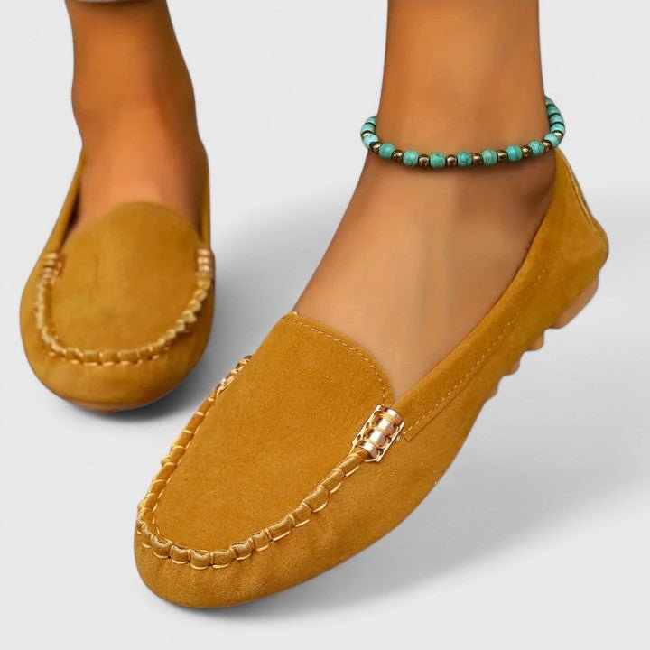 Beatriz | Mocasines turquesa con pespuntes decorativos