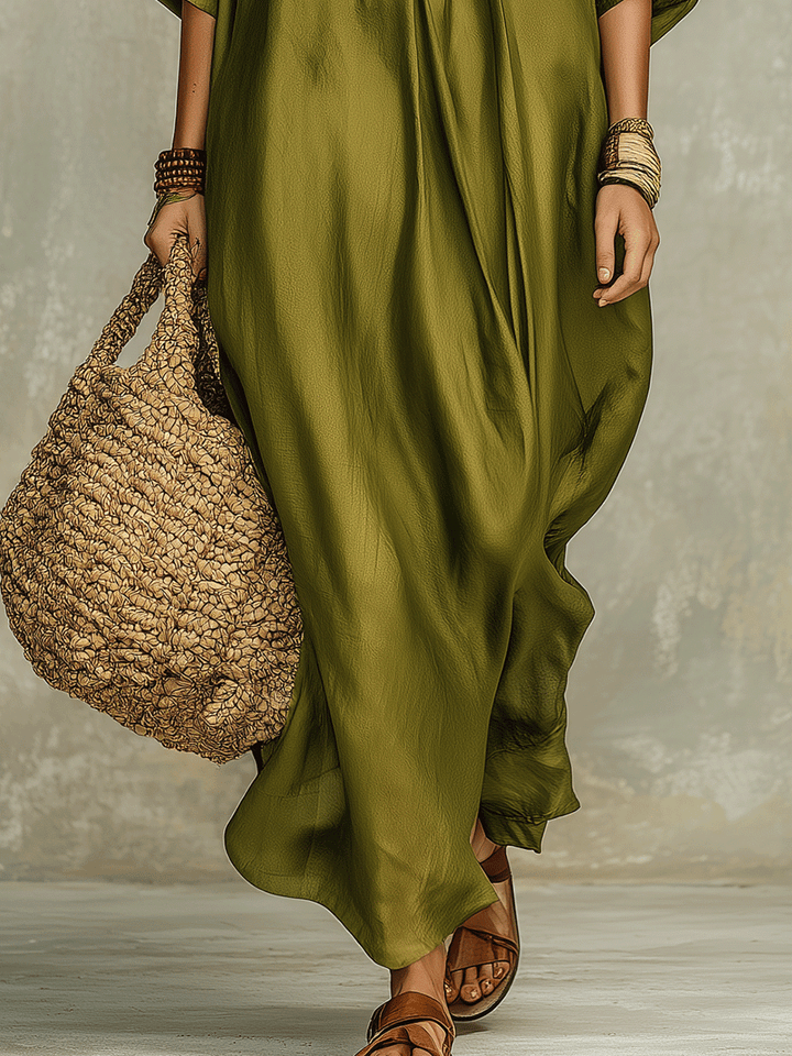 Aroa | Vestido largo verde oliva de corte holgado