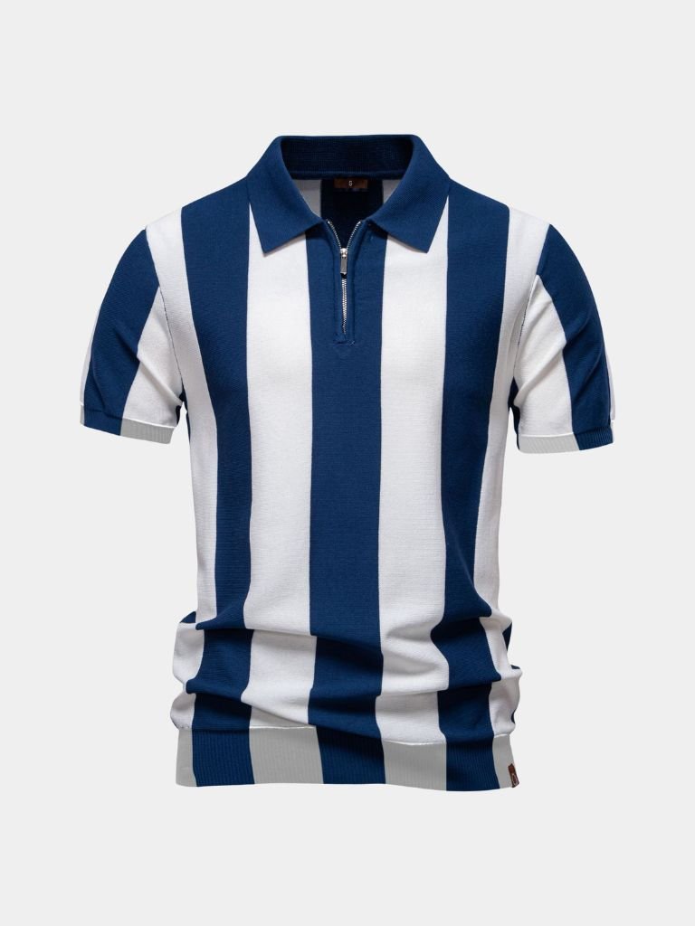 Belarmino | Polo azul marino de rayas verticales con cremallera