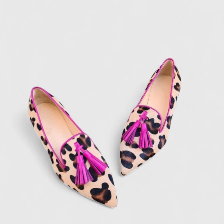 Berta | Mocasines de punta con estampado animal y borlas