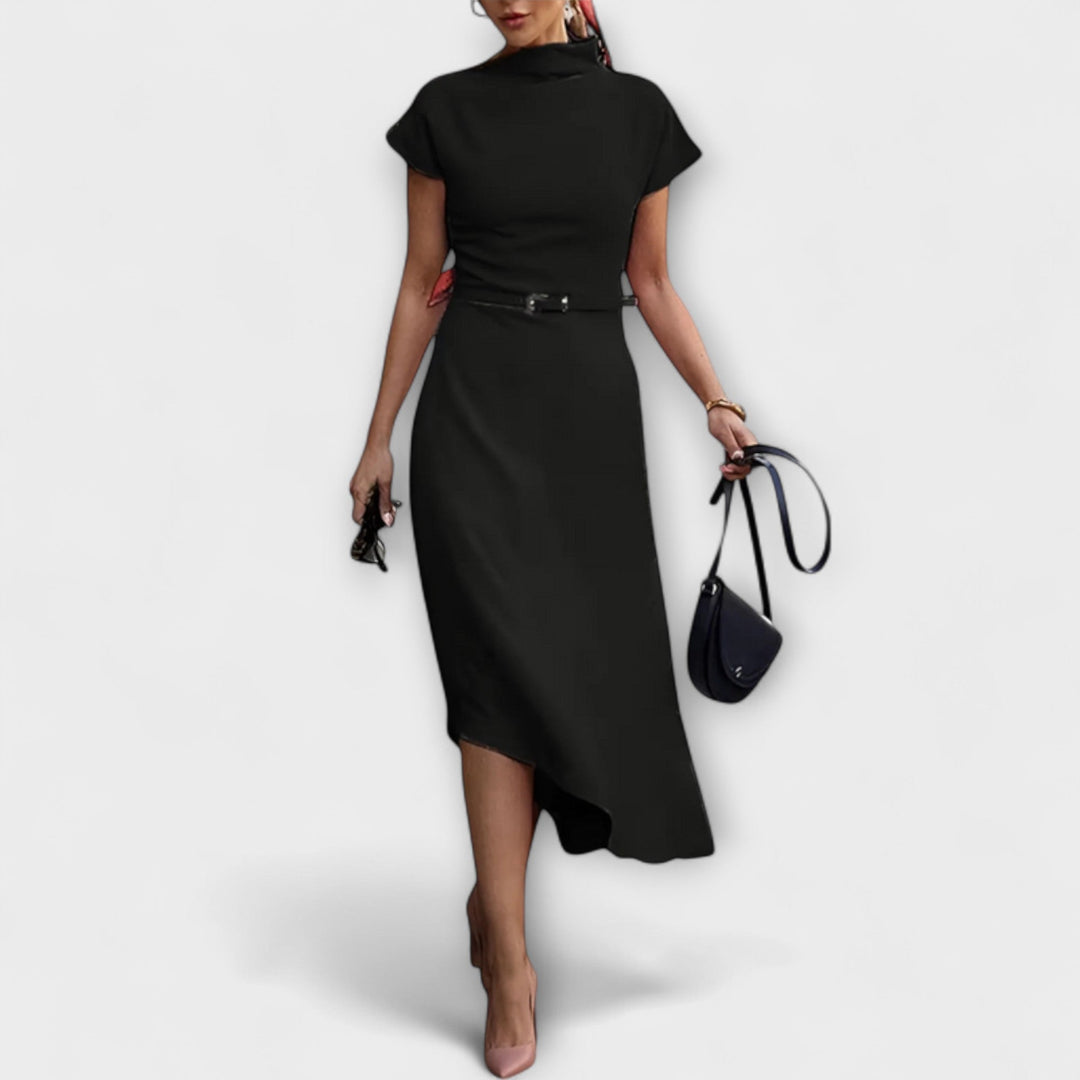 Isabel | Vestido maxi asimétrico con cuello alto