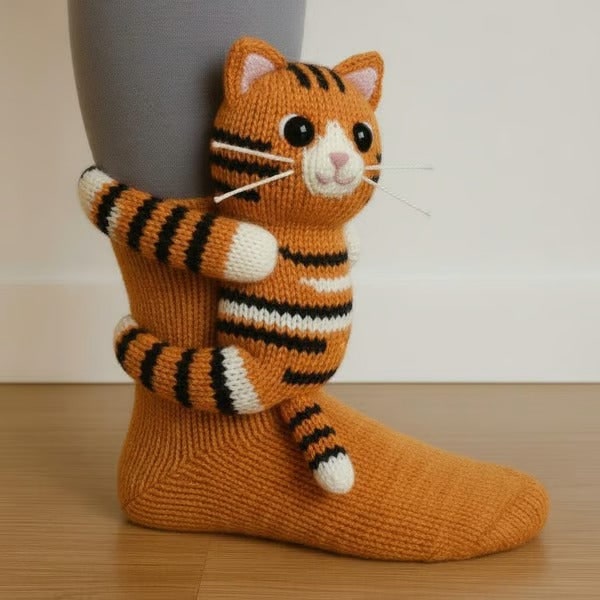 Blanca | Calcetines con peluche de gato pelirrojo
