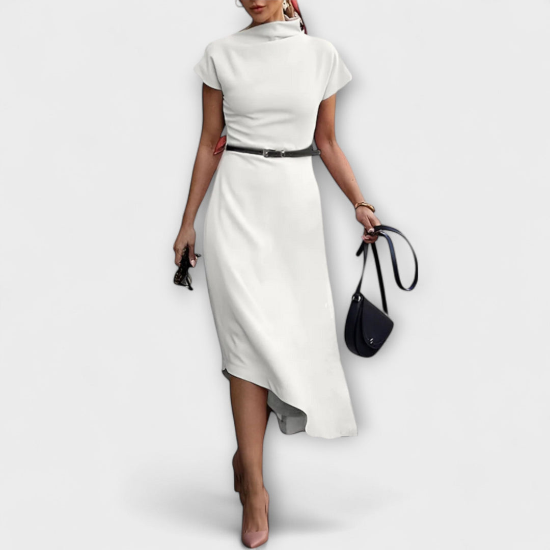 Isabel | Vestido maxi asimétrico con cuello alto
