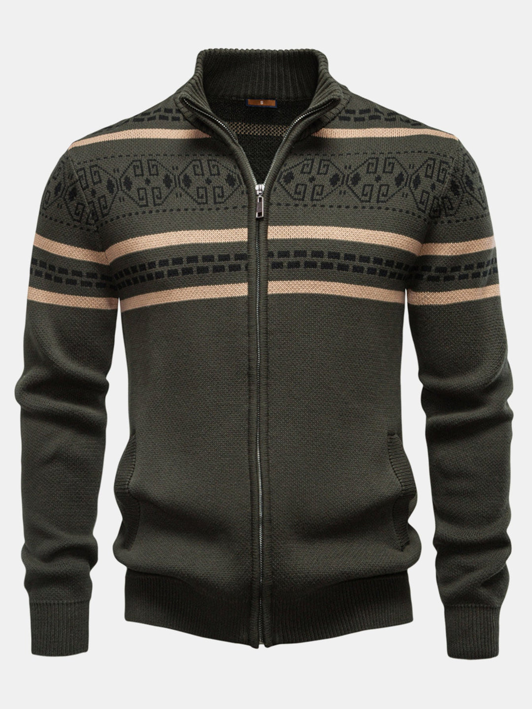 Bonifacio | Jersey jacquard con motivo geométrico, cuello alto y cremallera