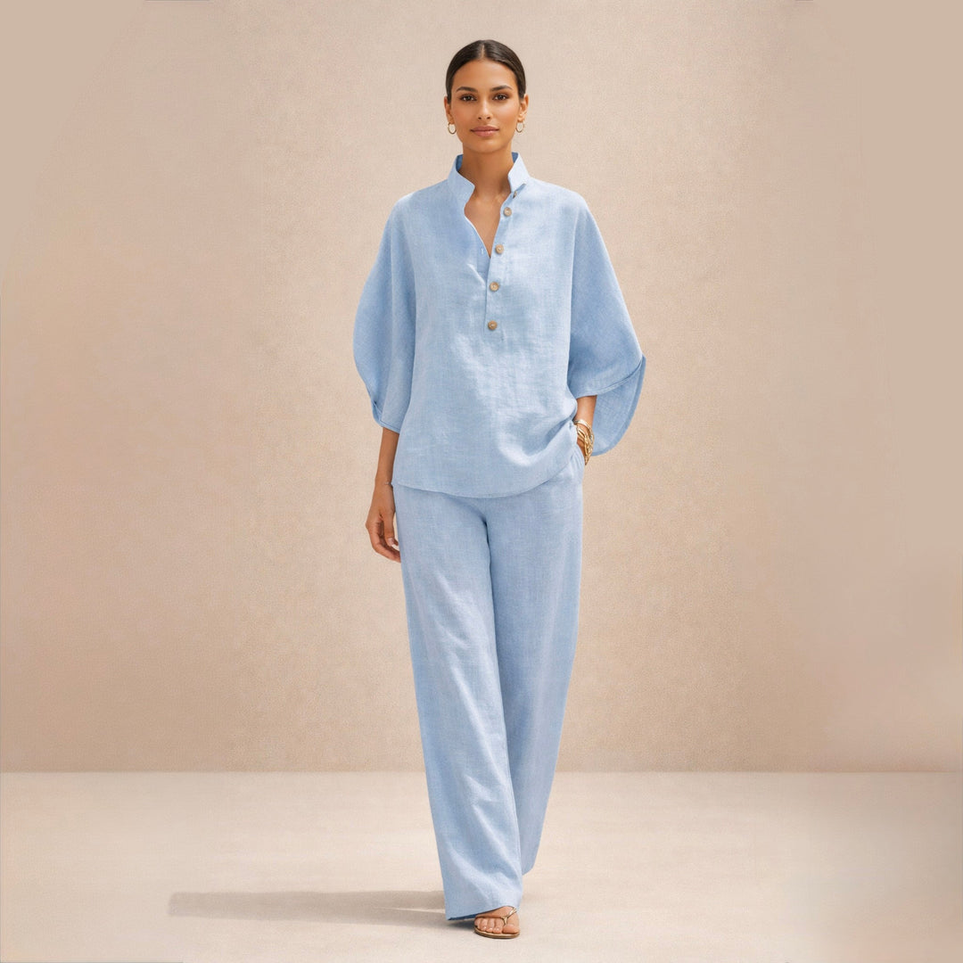 Carla | Conjunto de lino con cuello mao