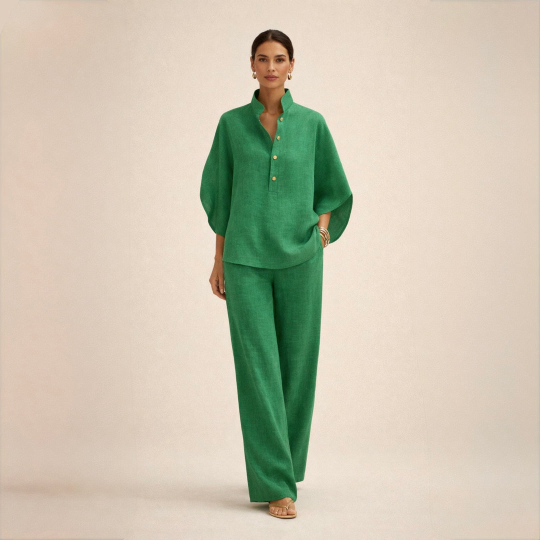 Carla | Conjunto de lino con cuello mao