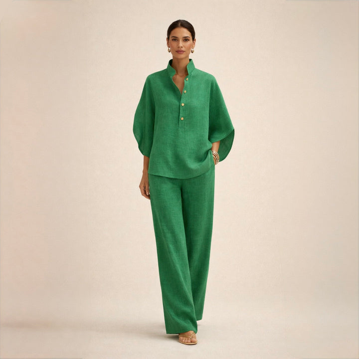 Carla | Conjunto de lino con cuello mao