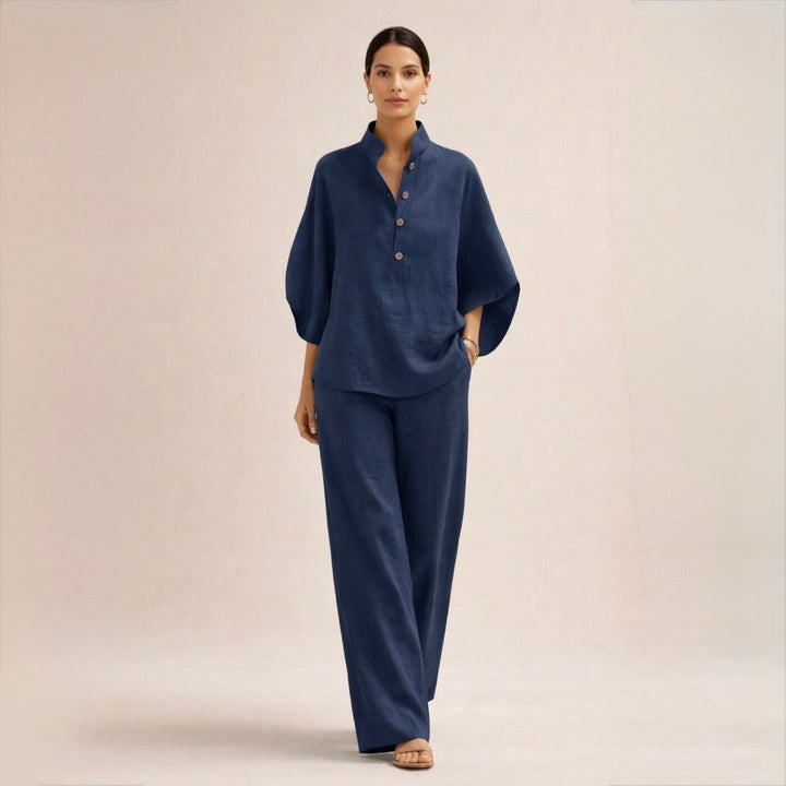 Carla | Conjunto de lino con cuello mao