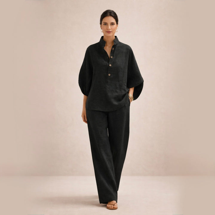 Carla | Conjunto de lino con cuello mao