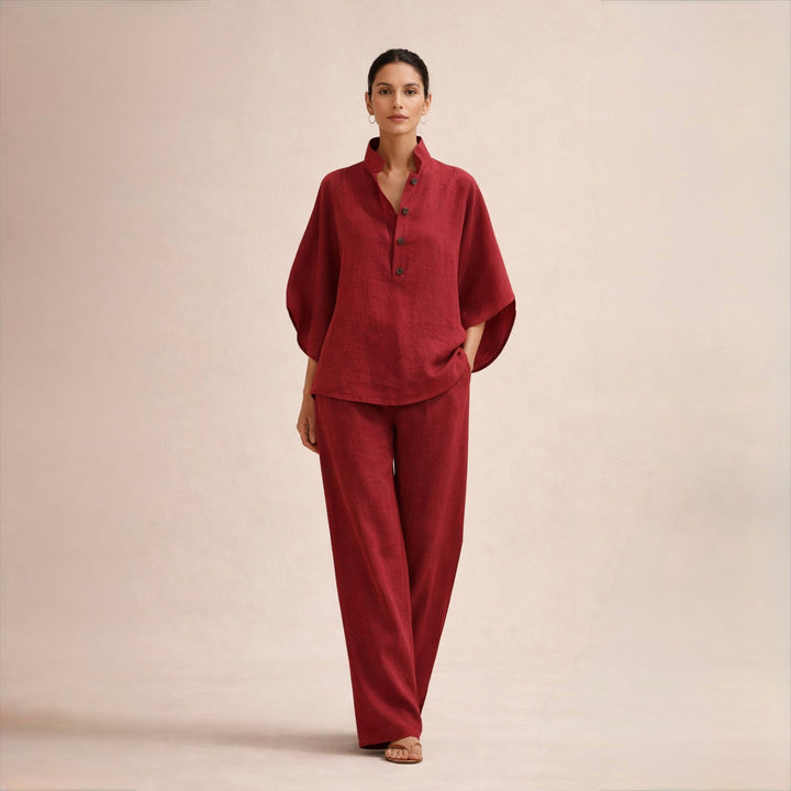 Carla | Conjunto de lino con cuello mao