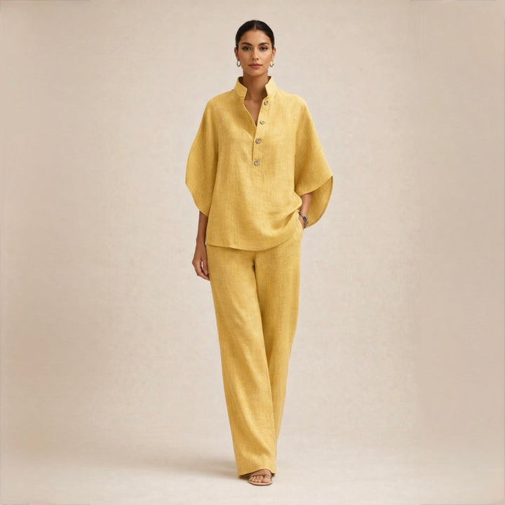 Carla | Conjunto de lino con cuello mao