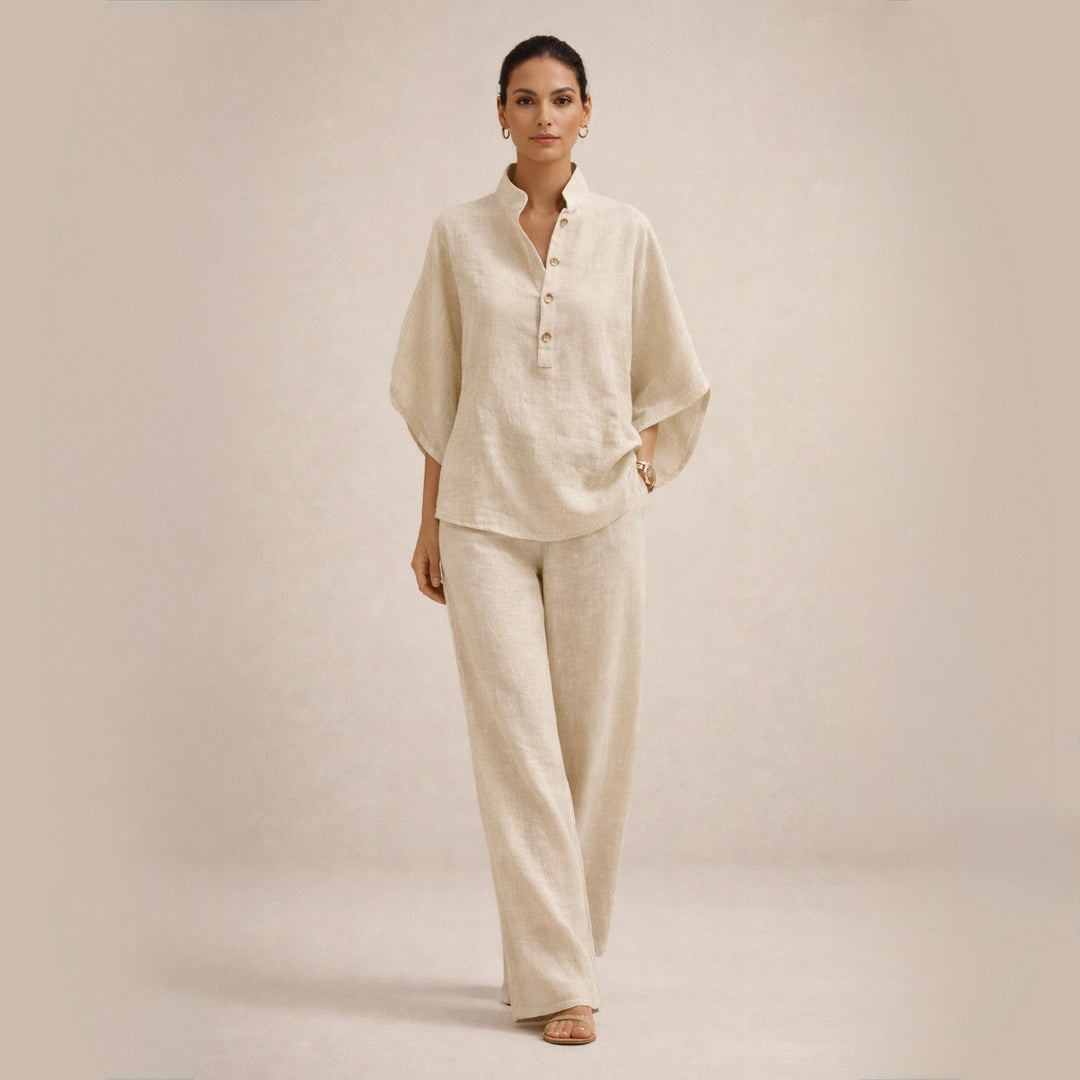 Carla | Conjunto de lino con cuello mao