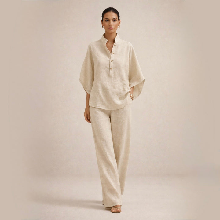 Carla | Conjunto de lino con cuello mao