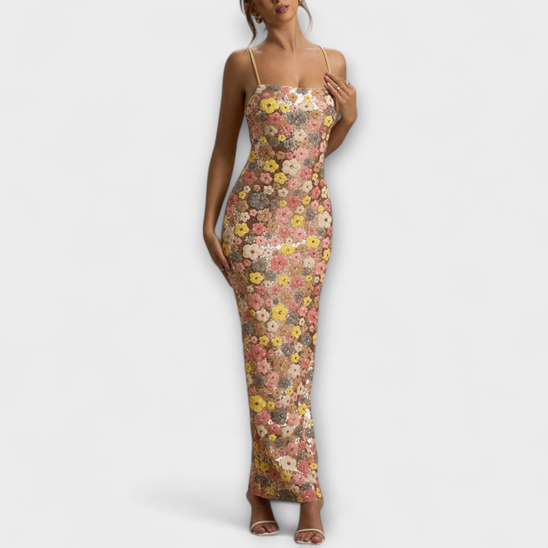 Emilia | Vestido maxi floral con lentejuelas