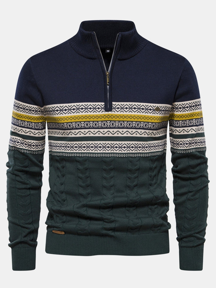 Celestino | Jersey jacquard con motivo en contraste y cremallera corta