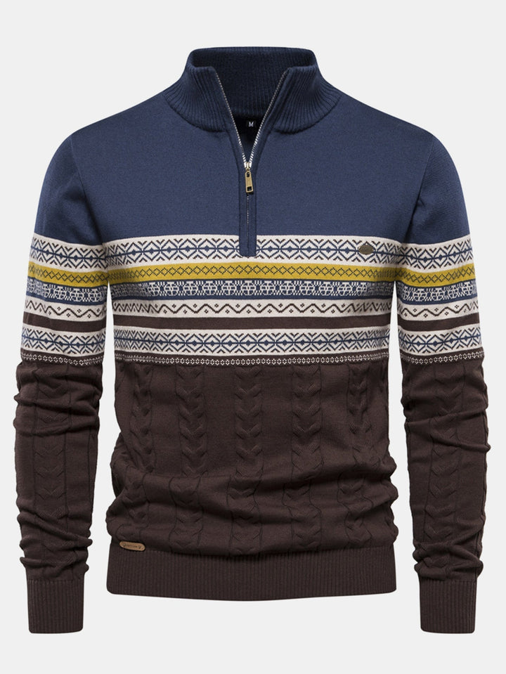Celestino | Jersey jacquard con motivo en contraste y cremallera corta