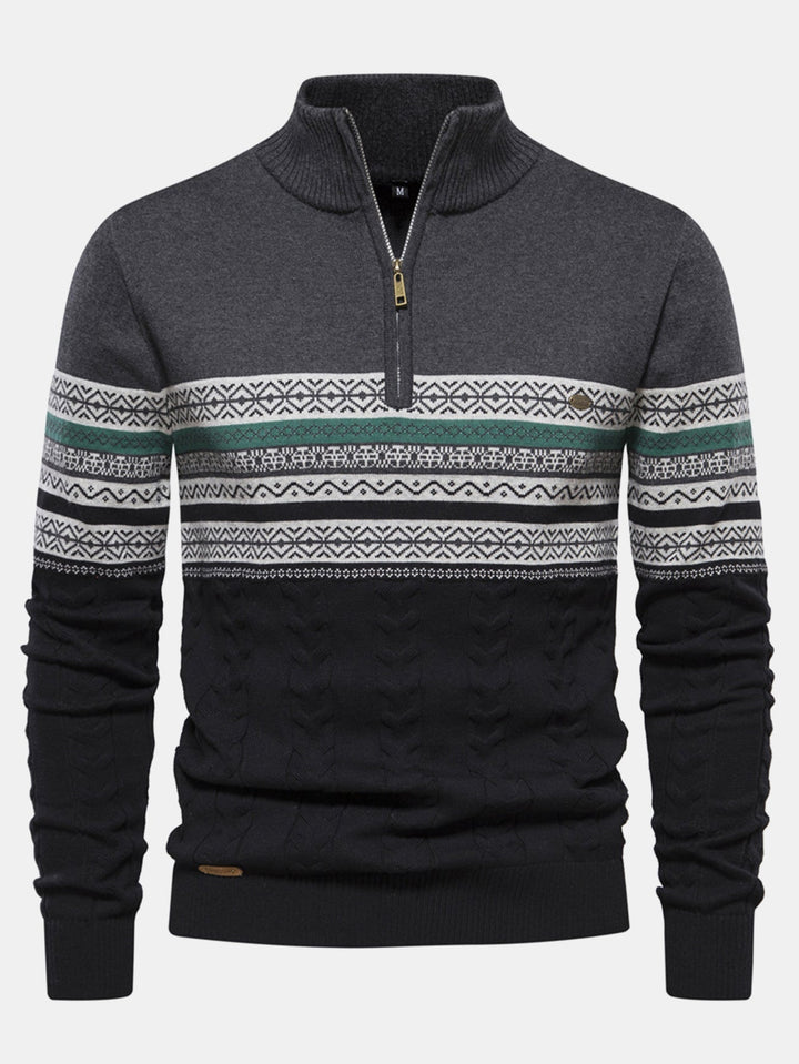 Celestino | Jersey jacquard con motivo en contraste y cremallera corta