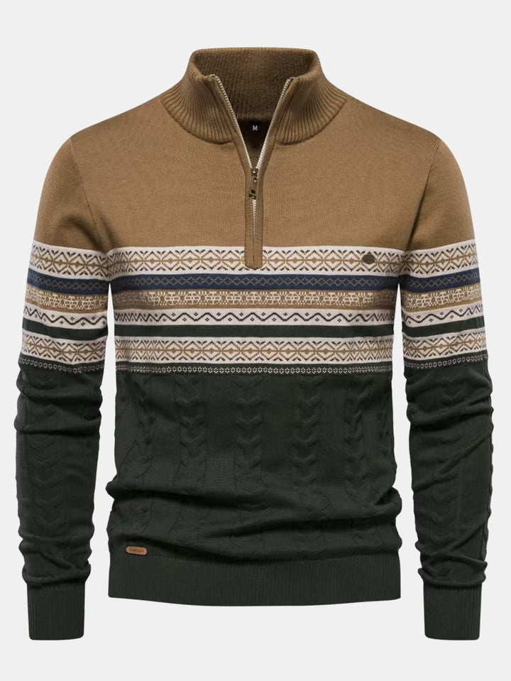 Celestino | Jersey jacquard con motivo en contraste y cremallera corta