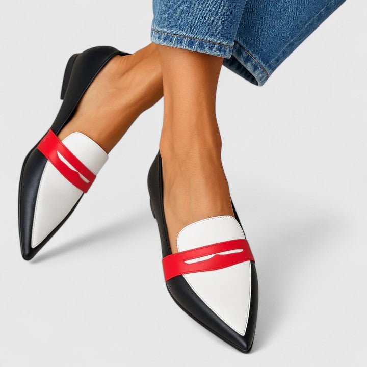 Celia | Mocasines en negro, blanco y rojo